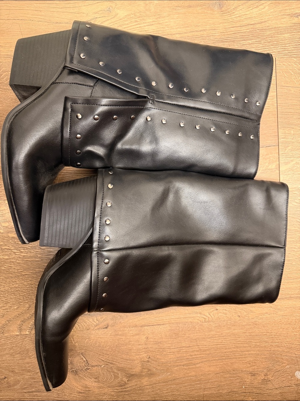 Black Studded Leather Mid-Calf Boots - Men